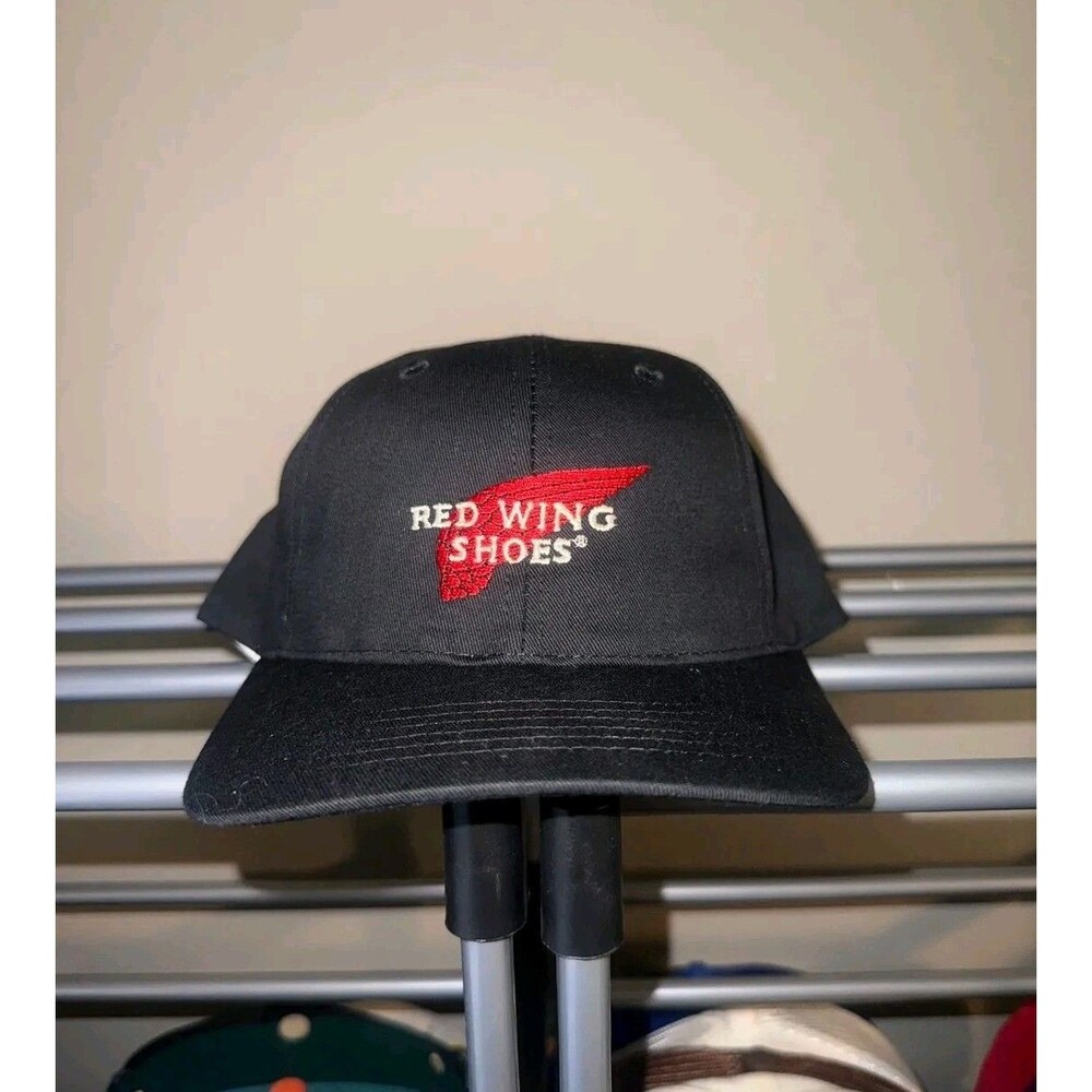 Red Wing Shoes Hat Vintage Black Mesh Trucker Snapback Workwear Logo Cap USA